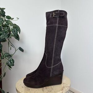 Vintage 90s 2000s knee high chunky platform rounded toe high heel wedge boots